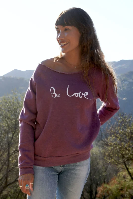 'Be Love' - Off the Shoulder Sweatshirt - Fig Hoodie with Longline Fit Extended Stylish