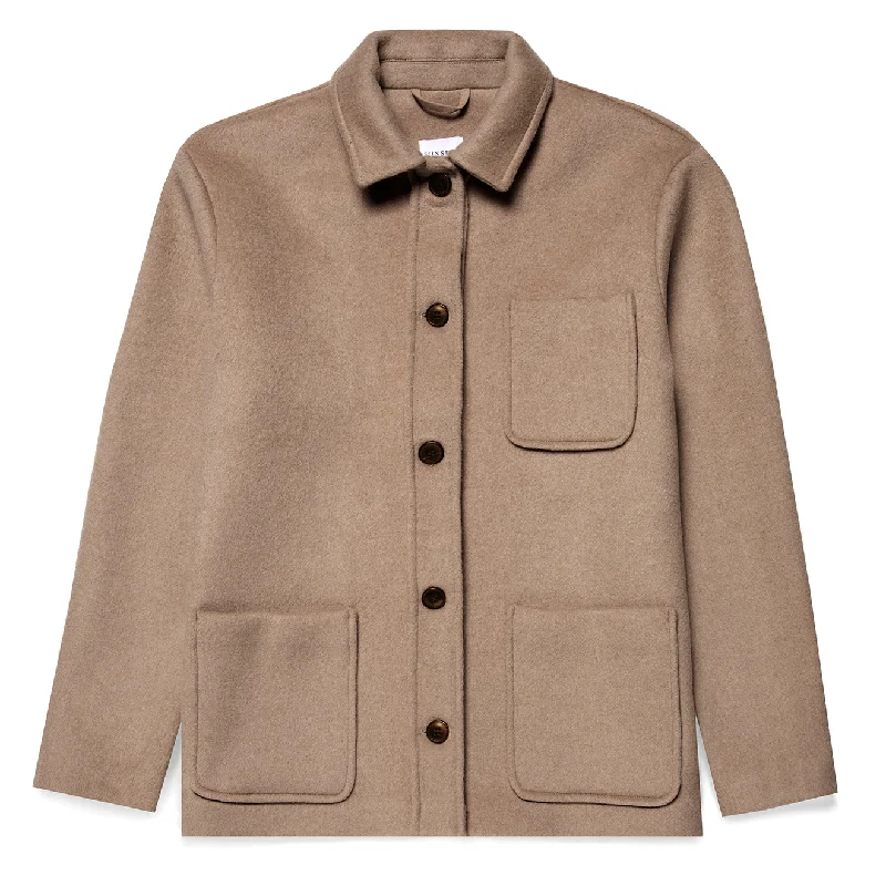 Sunspel Womens Twin Pocket Jacket Light Camel Notch Collar Peter Pan Collar Cowl Neck