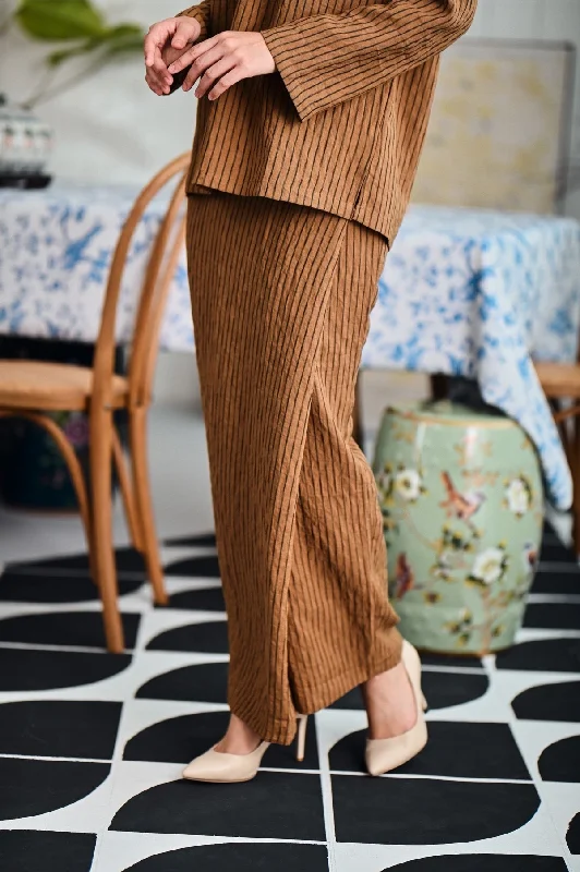 The Evergreen Women Folded Skirt - Earth Stripe asymmetrical skirt cut