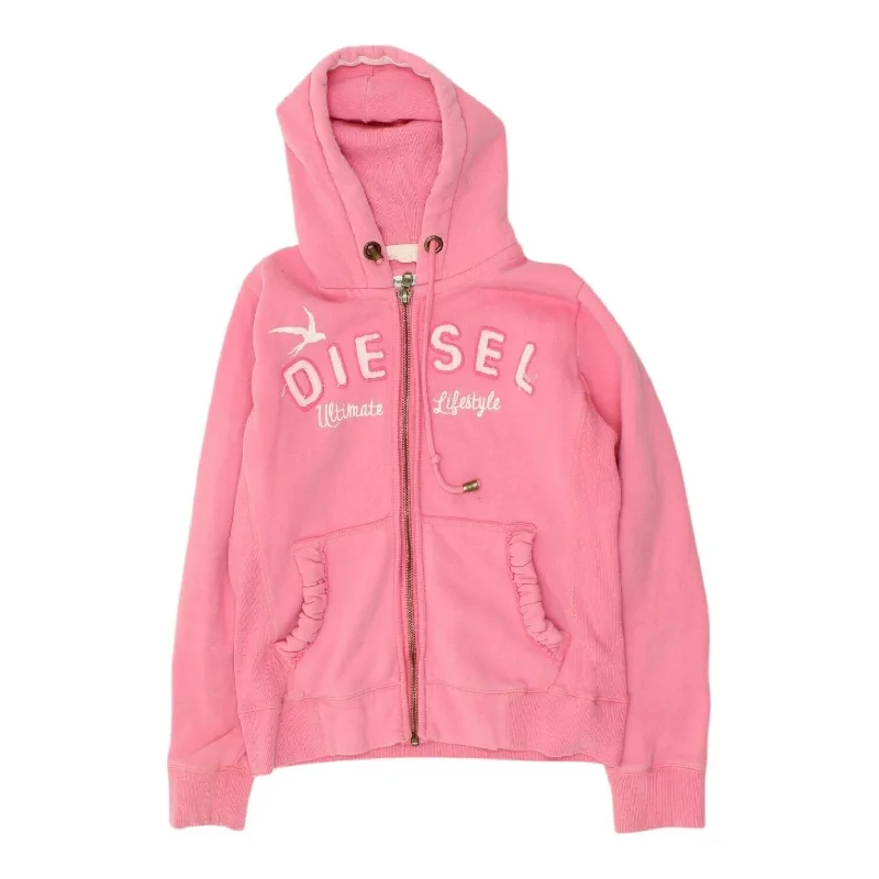 Diesel Womens Pink Full Zip Hoodie | Vintage Casual Sportswear Hoody VTG Hoodie Sweatshirt Pullover