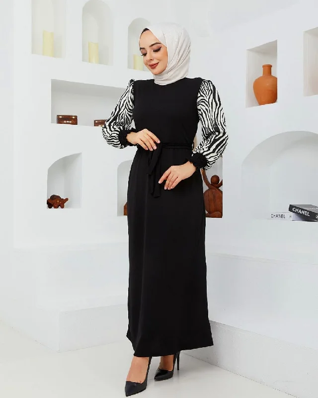 Rewel Fashion Turkish Women's Scuba Fabric Maxi Party Dress 1205 -Black Tunics Sophisticated sleek