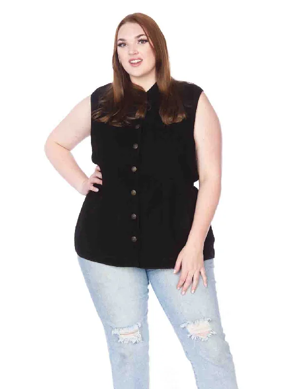 Tianello Plus Sized TENCEL™ "Vine" Cotton Jacquard Sleeveless "Oxford" Vest Jacket-Lined...  with Side Pockets Anorak Shell Jacket Lightweight Jacket