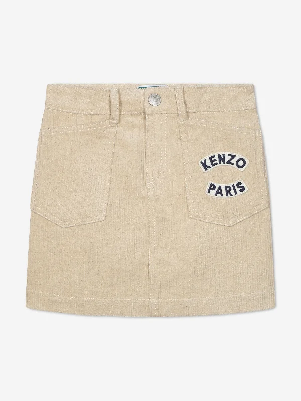 KENZO Girls Corduroy Logo Skirt in Ivory a-line skirt cut