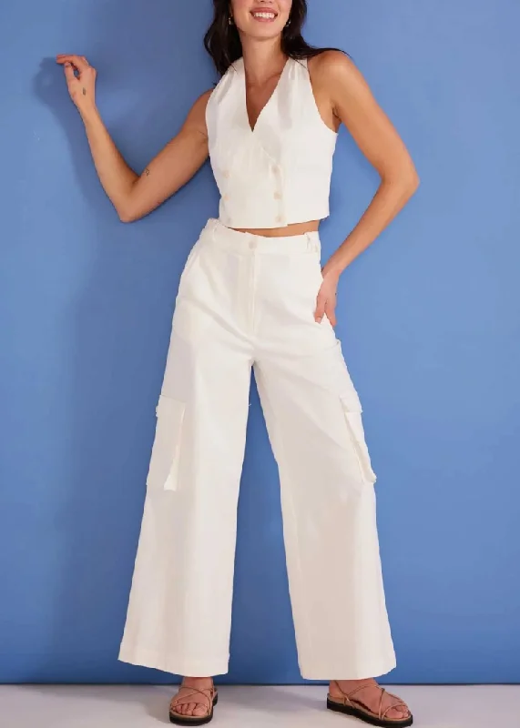 MINKPINK Lottie Cargo Pants - White ***FINAL SALE*** Comfortable Fleece Pants