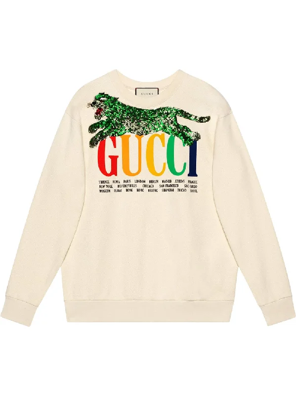 Gucci Cities sweatshirt with sequin panther Hoodie Dress Longline Feminine
