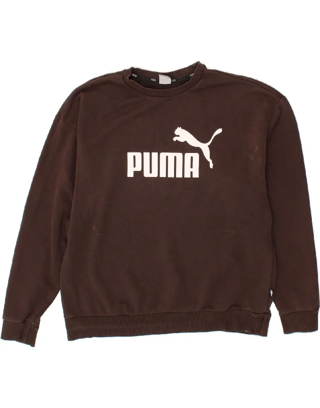 PUMA Womens Graphic Sweatshirt Jumper UK 16 Large Brown Cotton Hooded Sweatshirt Casual Wear Street Style