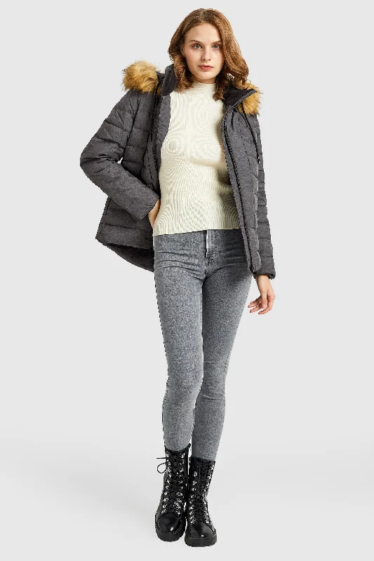 Inner Pocket Snap Puffer Jacket Front Pockets Side Pockets Patch Pockets