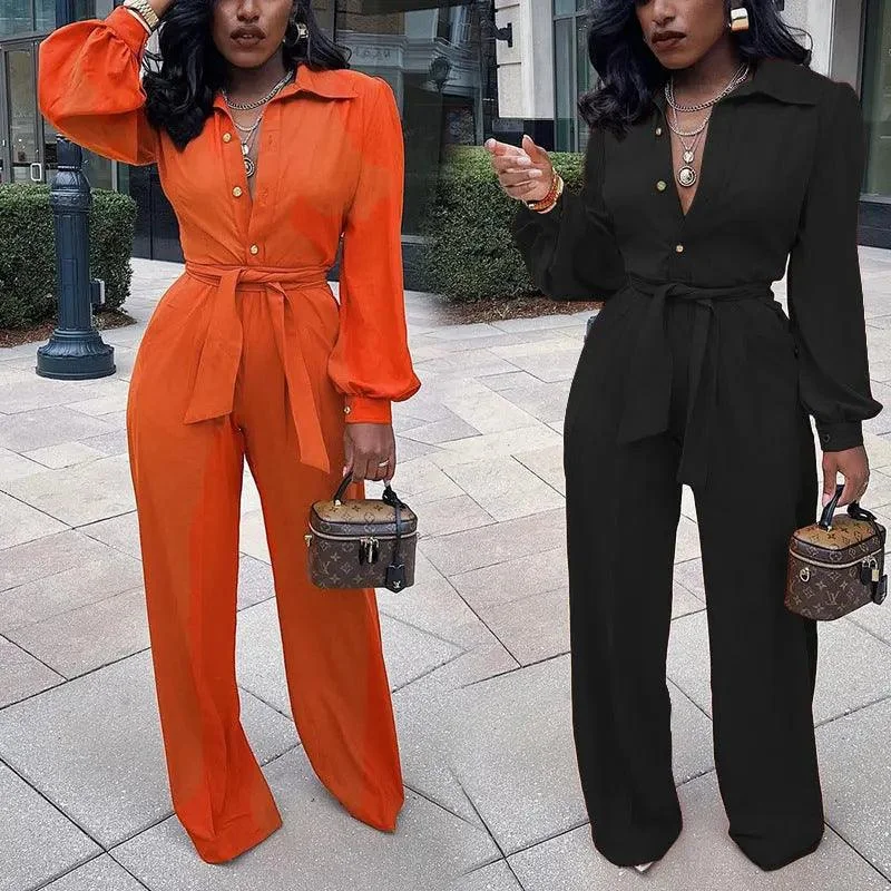 Women's Temperament Sleeve Wide Leg Pants Casual Suit High-Waist Jeans