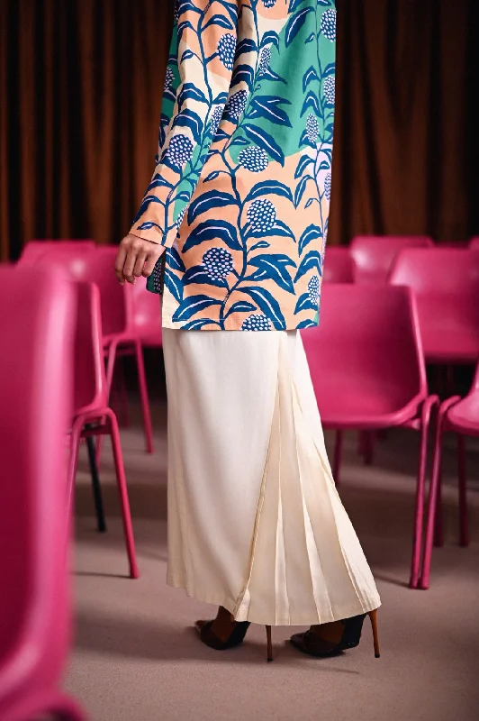 The Dulu Kita Women Fan Pleats Skirt - Cream wool skirt sturdy