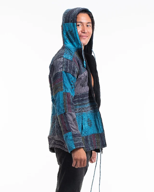 Patchwork Stone Washed Cotton Jacket in Blue 01 Cardigan Sweater Pullover