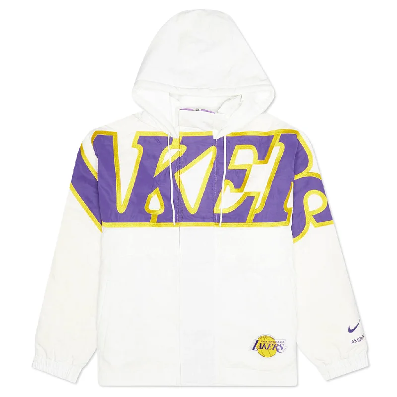 Nike x Ambush Los Angeles Lakers Women's Hooded Jacket - Summit White Print Jacket Jacquard Jacket Patchwork Jacket