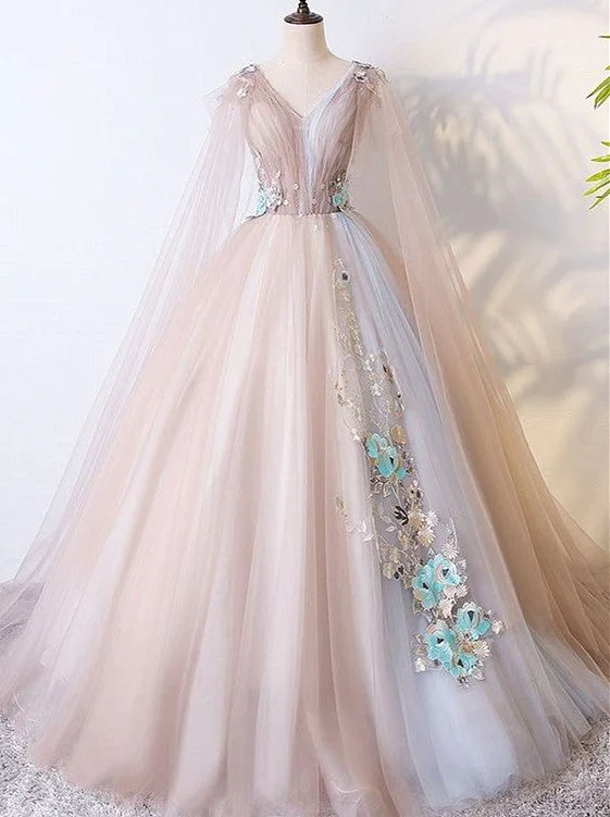 Elegant V-neckline Champagne Tulle V-neckline Prom Dress, Party Dress Tunics Running lightweight