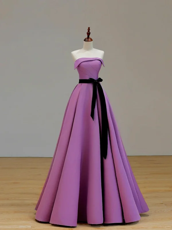 Purple Satin Scoop A-line Prom Dress, Purple Satin Party Dress Evening Dress Tunics Fleece cozy