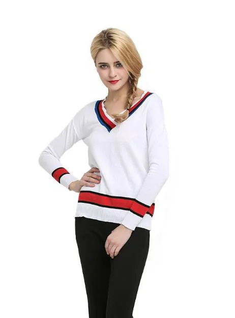 V-NECK LOOSE TOPS PREPPY STYLE WARM SOFT STRIPED SWEATSHIRTS Hoodie with Front Slit Layering Stylish