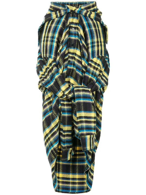 2-way check draped skirt velvet skirt plush