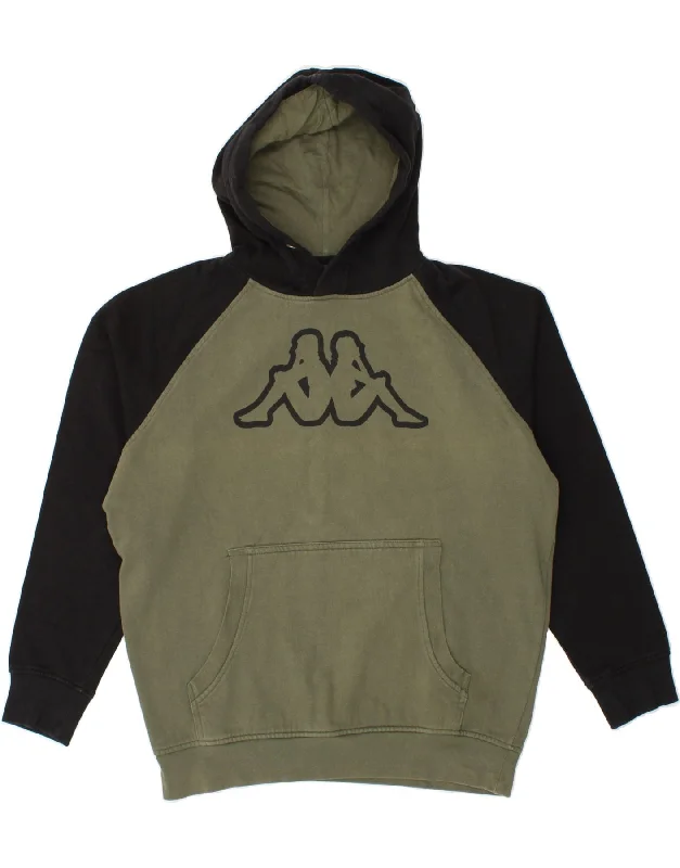 KAPPA Womens Oversized Graphic Hoodie Jumper UK 16 Large Khaki Colourblock Hoodie with Pocket Utility Practical