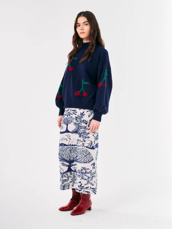 Wonderland printed midi knitted skirt velvet skirt sumptuous