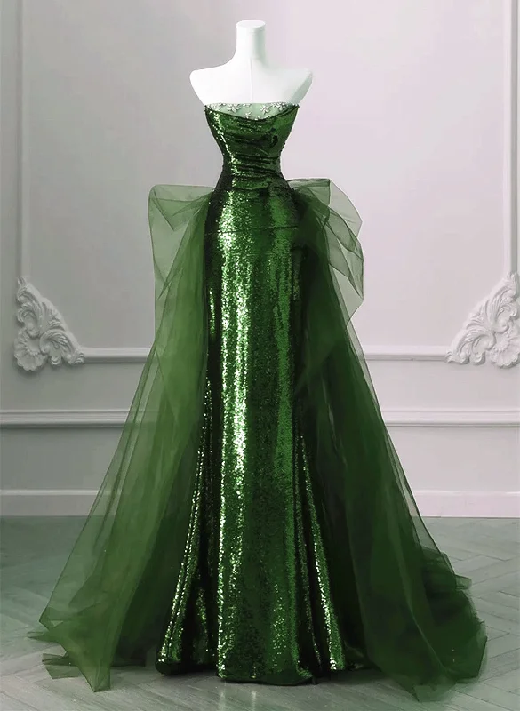A-line Green Sequins and Tulle Long Party Dress, Green Evening Dress Formal Dress Tunics Exclusive limited