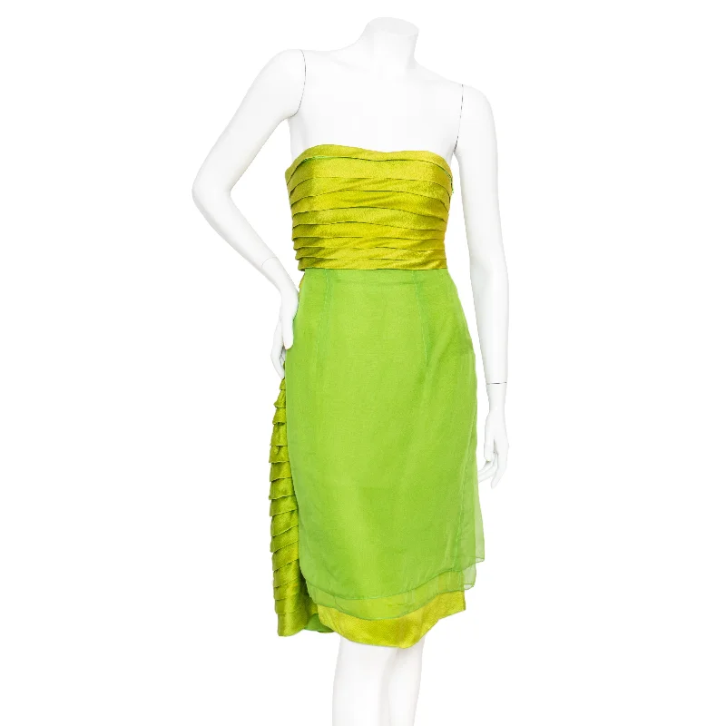 2007 Green Silk Cocktail Dress Floral Print girly