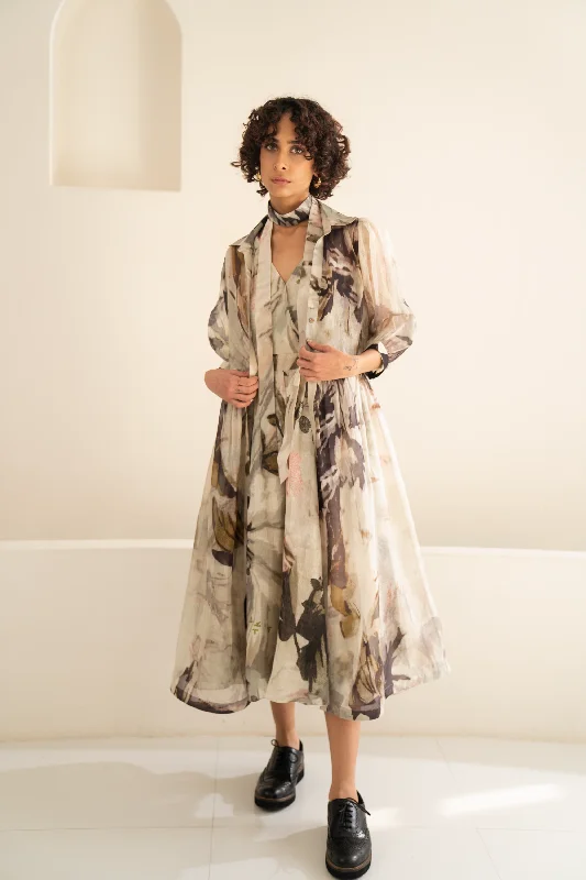 Scattered Petals Organza Throw On With Overlap Dress Bodycon Club Sequined