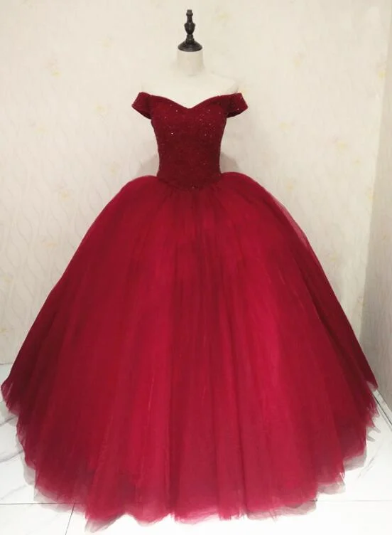 Beautiful Wine Red Off Shoulder Sweet 16 Gowns, Party Dresses , Sparkle Formal Dress Tunics Versatile stylish