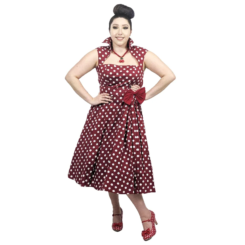 Vamp Collar Dress in Red Dots Tunics Corduroy durable