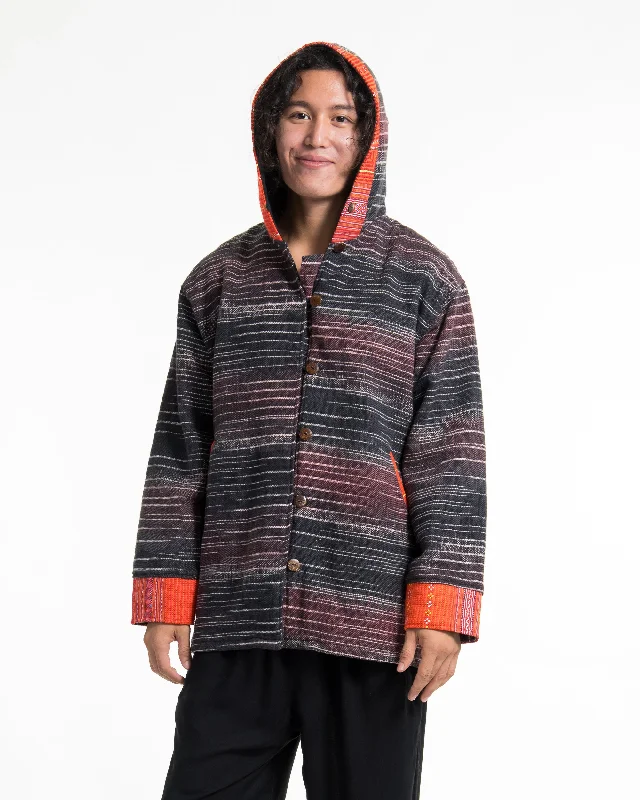 Light Hooded Button Hand-Woven Cotton Embroidered Jacket in Gray Maroon Mesh Jacket Canvas Jacket Denim Jacket