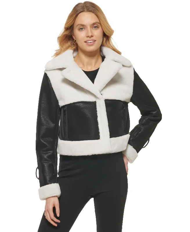 Women's Cropped Faux Shearling Jacket Jersey Jacket Tulle Jacket Batik Jacket