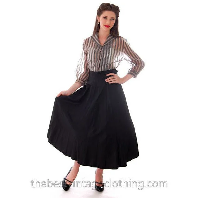 Vintage Black Taffeta Full Skirt 1940s 29" Waist chiffon skirt lightweight