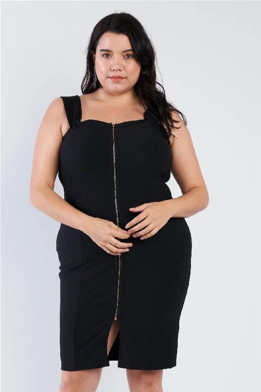 Plus Size  Front Zip Dress Tunics Spring floral