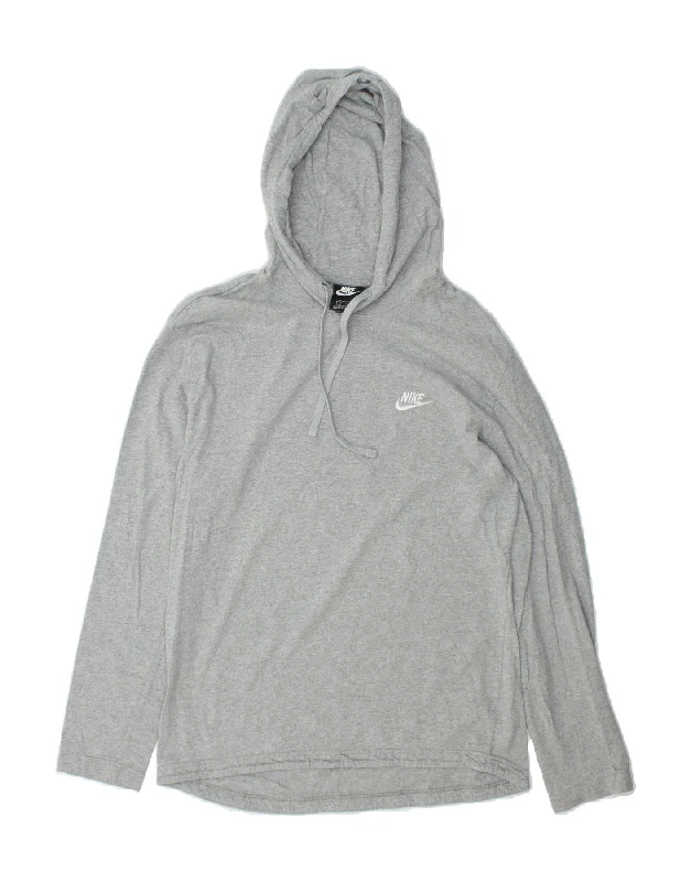 NIKE Womens Hoodie Jumper UK 16 Large Grey Cotton Hoodie with Pattern Geometric Abstract