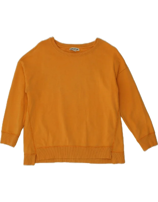WHISTLES Womens 3/4 Sleeve Sweatshirt Jumper UK 14 Medium Yellow Cotton Hoodie with Drawstring Waist Adjustable Fitted