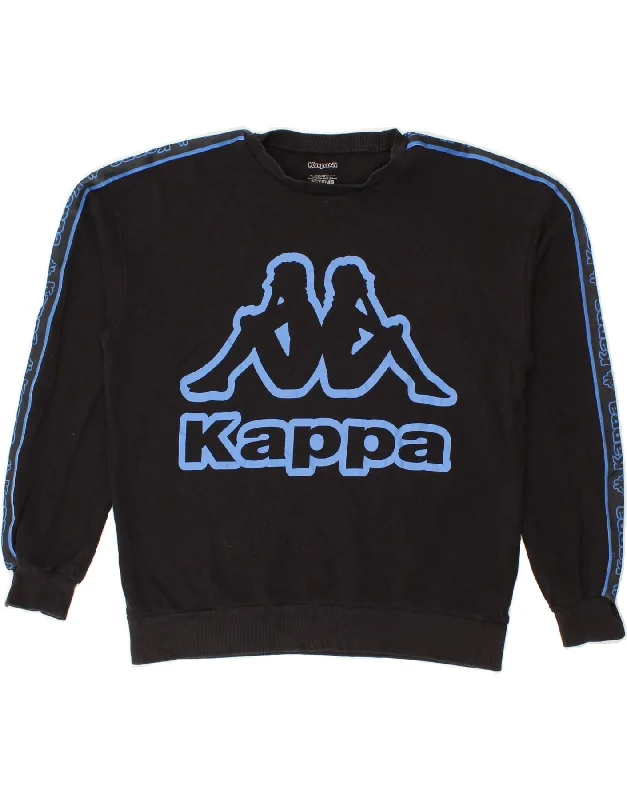 KAPPA Womens Tezenis Graphic Sweatshirt Jumper UK 14 Medium Black Hoodie with Pocket Utility Practical