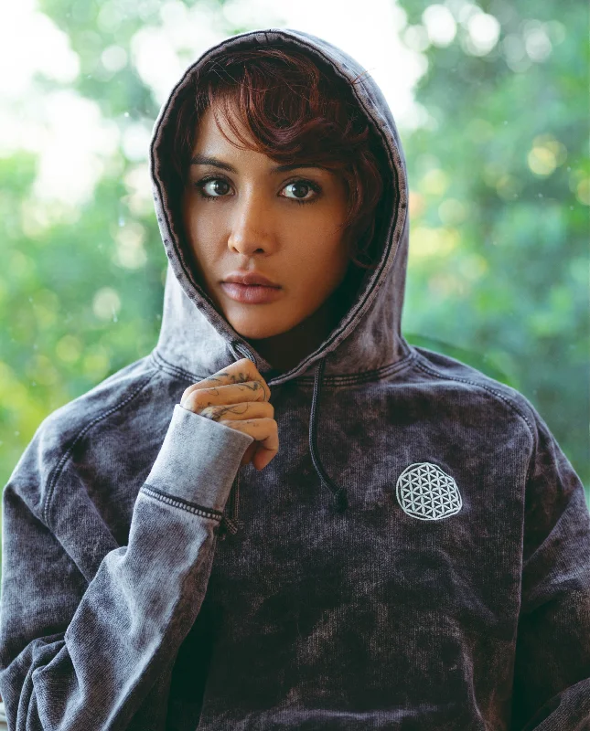 Flower of Life Unisex Mineral Wash Hoodie Hoodie with Tied Waist Feminine Flattering