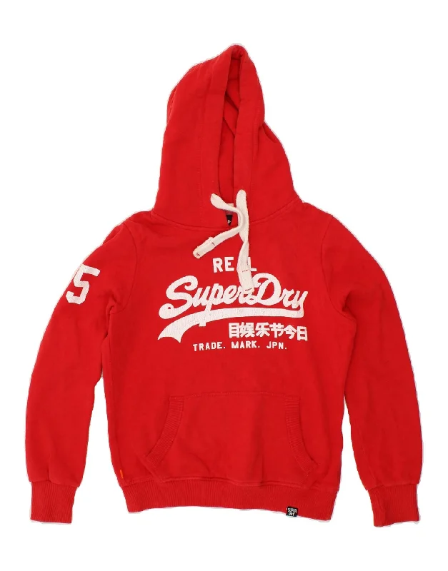 SUPERDRY Womens Graphic Hoodie Jumper UK 8 Small  Red Hoodie with Zipper Versatile Modern