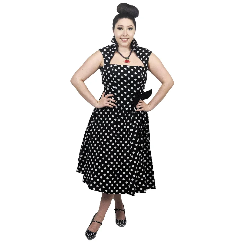Vamp Collar Dress in Black Dots Tunics Plaid country