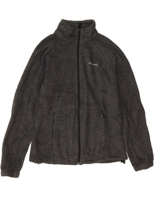 COLUMBIA Womens Fleece Jacket UK 14 Medium Grey Polyester Tiered Jacket Buttoned Jacket Zippered Jacket