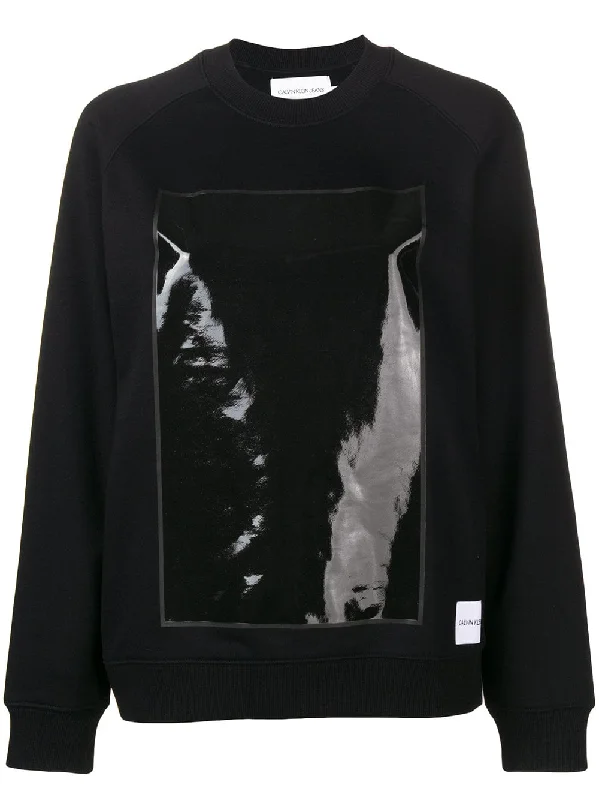 vinyl-panelled sweatshirt Hoodie with Hem Lace Feminine Delicate