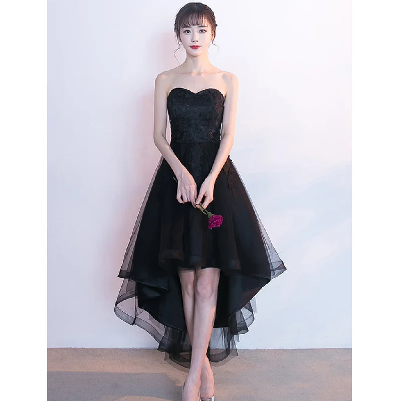 High-Low Tulle Unique Homecoming Dress, Applique Sweet Heart Black Homecoming Dress, LB0854 Tunics Gym athletic