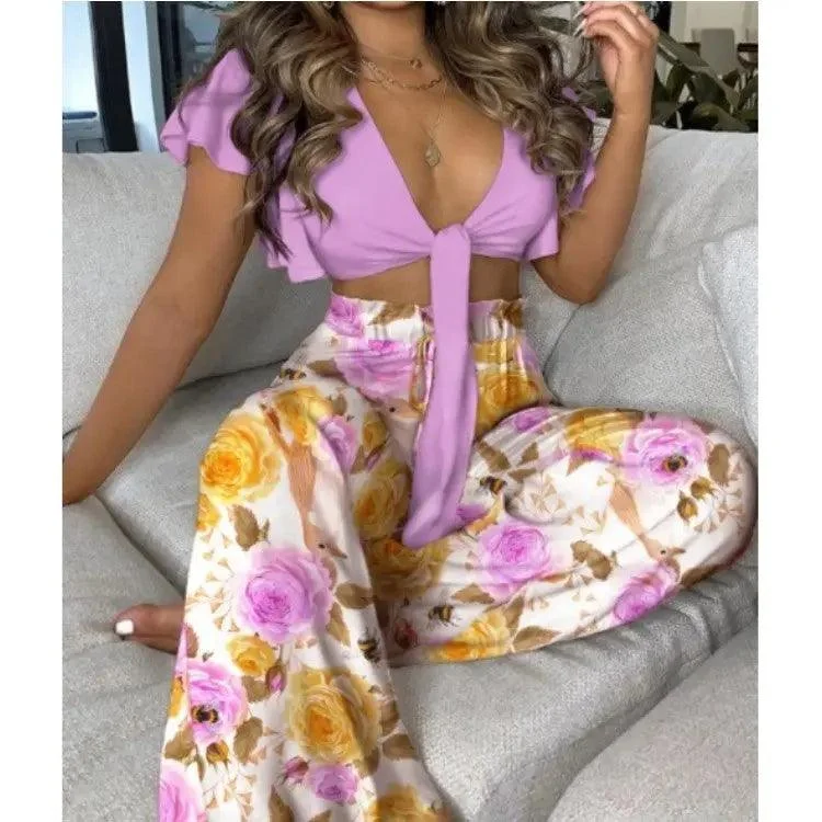 BENKALI Sets Wide floral pant Soft Cotton Pants