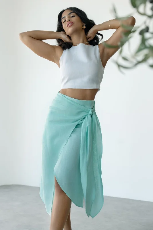 Linen long wrap skirt pleated skirt texture