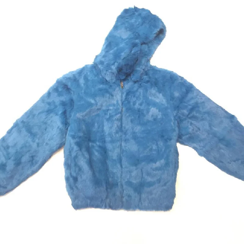 Winter Fur Women's Electric Blue Rabbit Fur Jacket One-Shoulder Jacket Off-the-Shoulder Jacket Asymmetrical Jacket