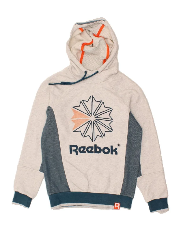 REEBOK Womens Classic Fit Graphic Hoodie Jumper UK 6 XS Grey Colourblock Hoodie with Color Block Contrast Stylish