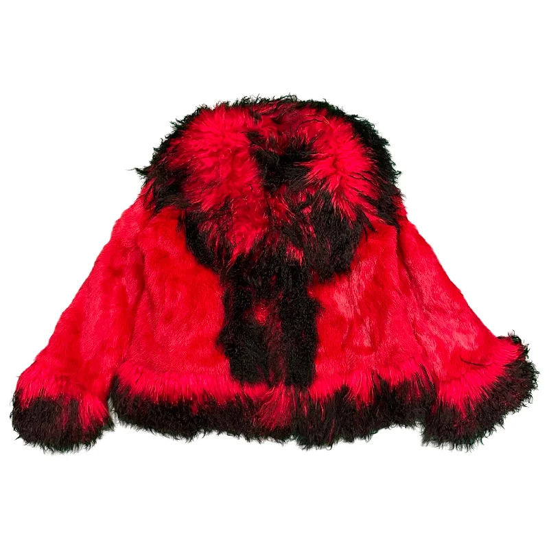 Kashani Women's Black / Red Rabbit / Mongolian Lamb Fur Jacket Wool Jacket Cashmere Jacket Tweed Jacket