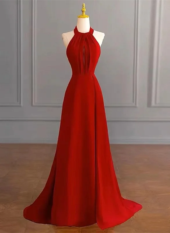 Red Halter A-line Simple Formal Dress, Red Long Evening Dress Party Dress Tunics New arrival