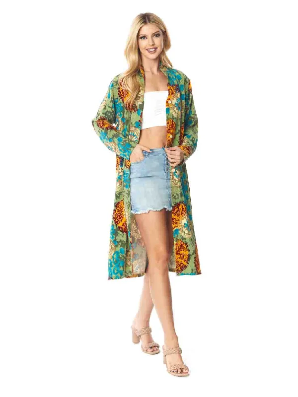 Tianello TENCEL™  Print "New Moon" Long "SELENA"  Duster Jacket Wool Fabric Cashmere Fabric Tweed Fabric