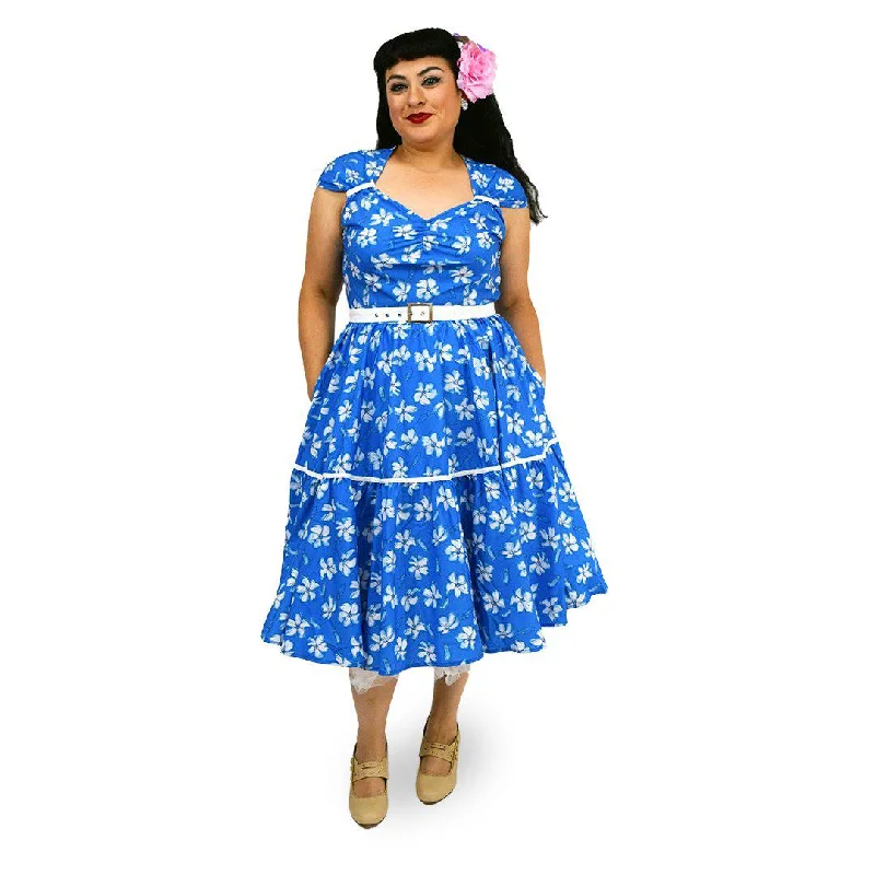 Olivia Swing Dress in Blue and White Floral Print Tunics Exclusive limited