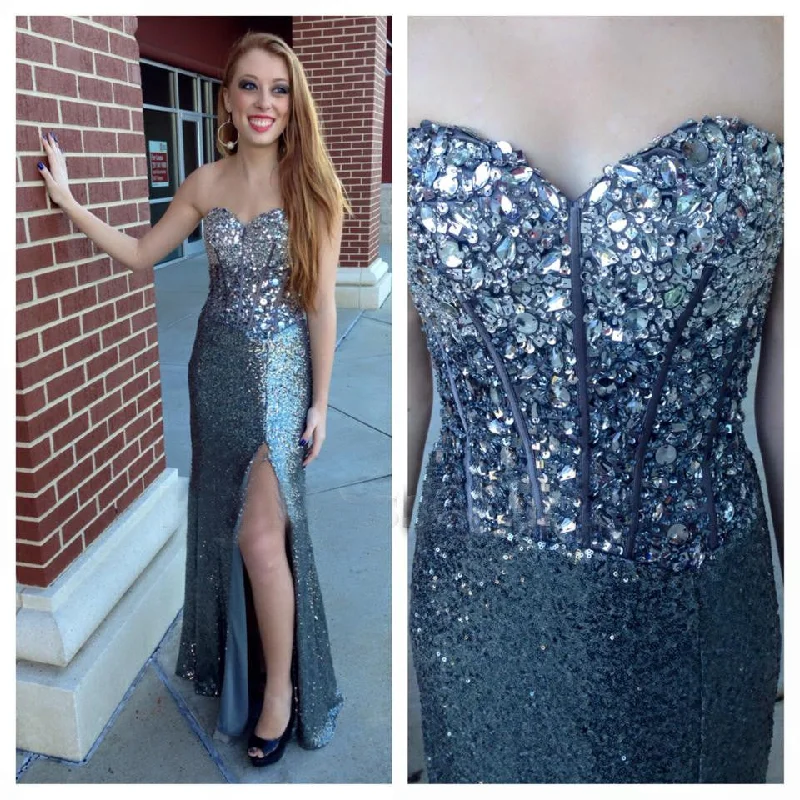 Affordable Shinning Sweet Heart Side Split Sequin Evening Long Prom Dresses, WG218 Tunics Occasion special