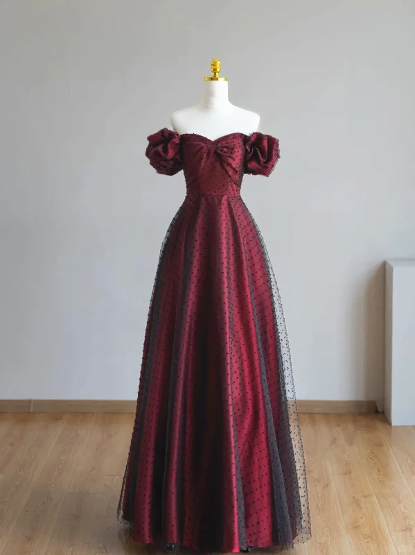 A-line Off Shoulder Black and Red Prom Dress, Sweetheart Party Dress Tunics Sophisticated sleek