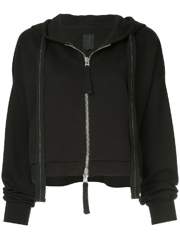 front-zip cropped hoodie Hoodie with Drop Shoulder Relaxed Streetwear